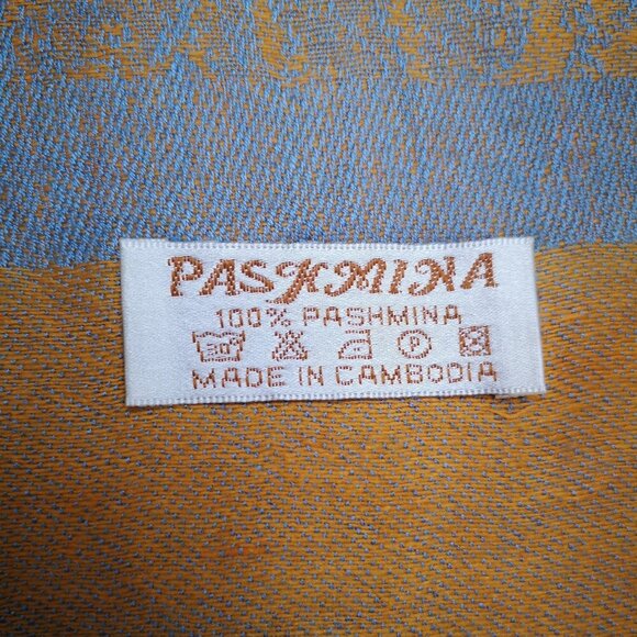 Pashmina Blue & Bronze Colored 100% Pashmina Scarf / Wrap with Fringes - Picture 2 of 4